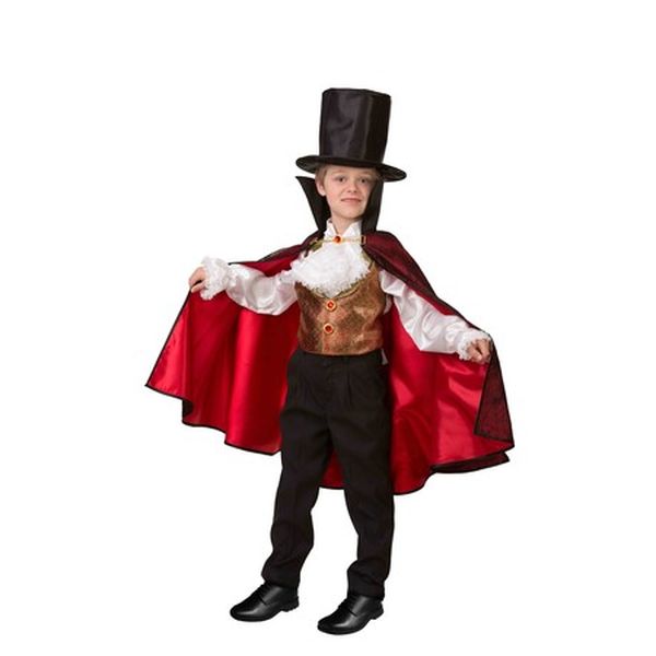8079  Карнавальный костюм Дракула парадный (рубашка с жилетом, плащ, шляпа) (текстиль) р. 32