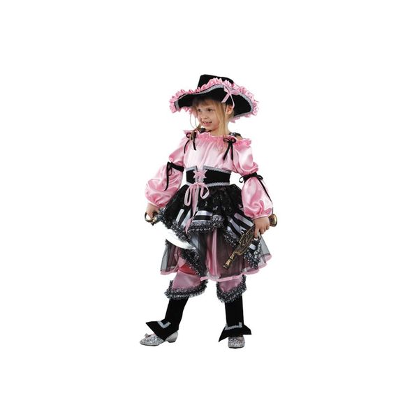 456 Карнавальный костюм ПИРАТКА розовая (блуза, юбка, пояс, сапоги, шляпа, сабля, мушкет) (Зв. мас